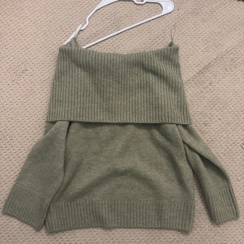 Cotton On Olive Green Off-the-Shoulder Foldover Sweater